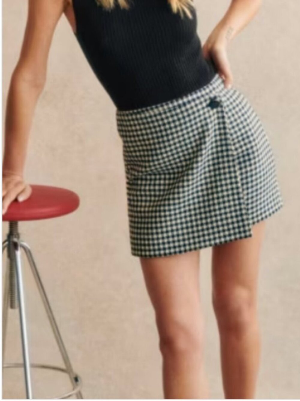 Sezane Laure Skirt Black ecru Houndstooth Check - Size 8